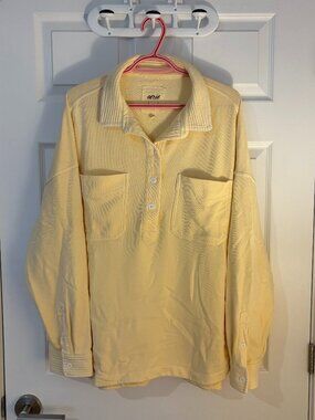 Aerie Popover Polo Oversized Button Up Sweatshirt, Size L, Butter Yellow